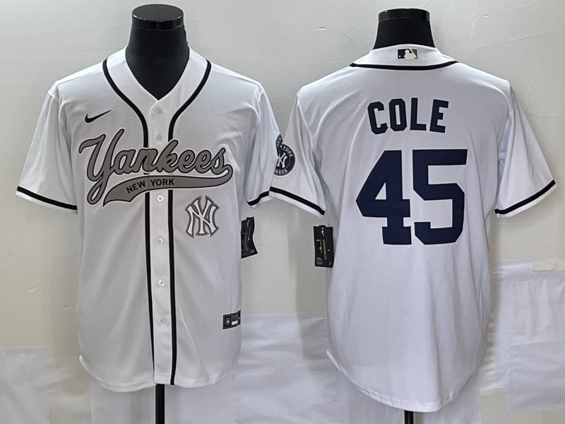 Men's White New York Yankees #45 Gerrit Cole With Patch Cool Base Stitched Baseball Jersey